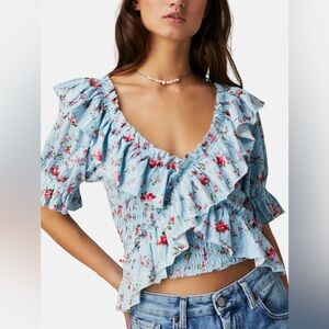 New - Free People favorite girl ruffle flower top in a Small